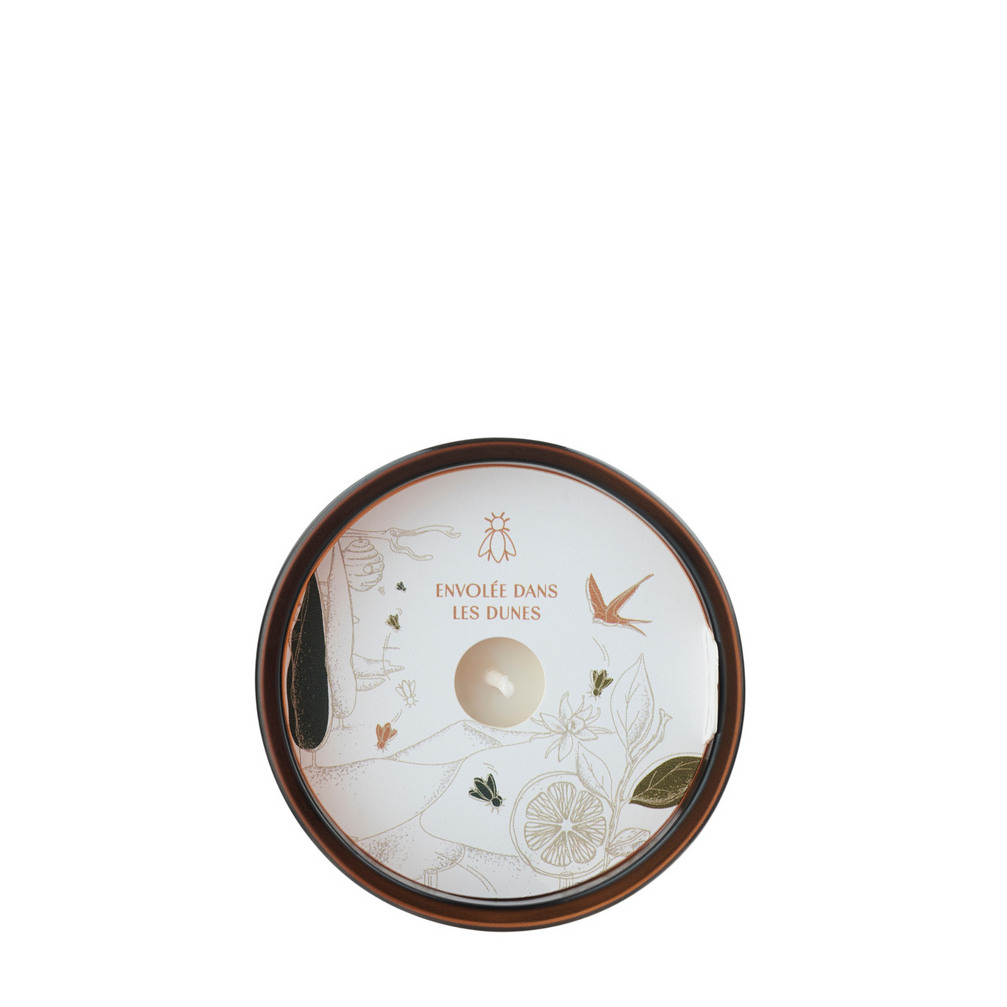 Top-down view of the La Rochère Orange Blossom glass candle highlighting the poured wax and wick