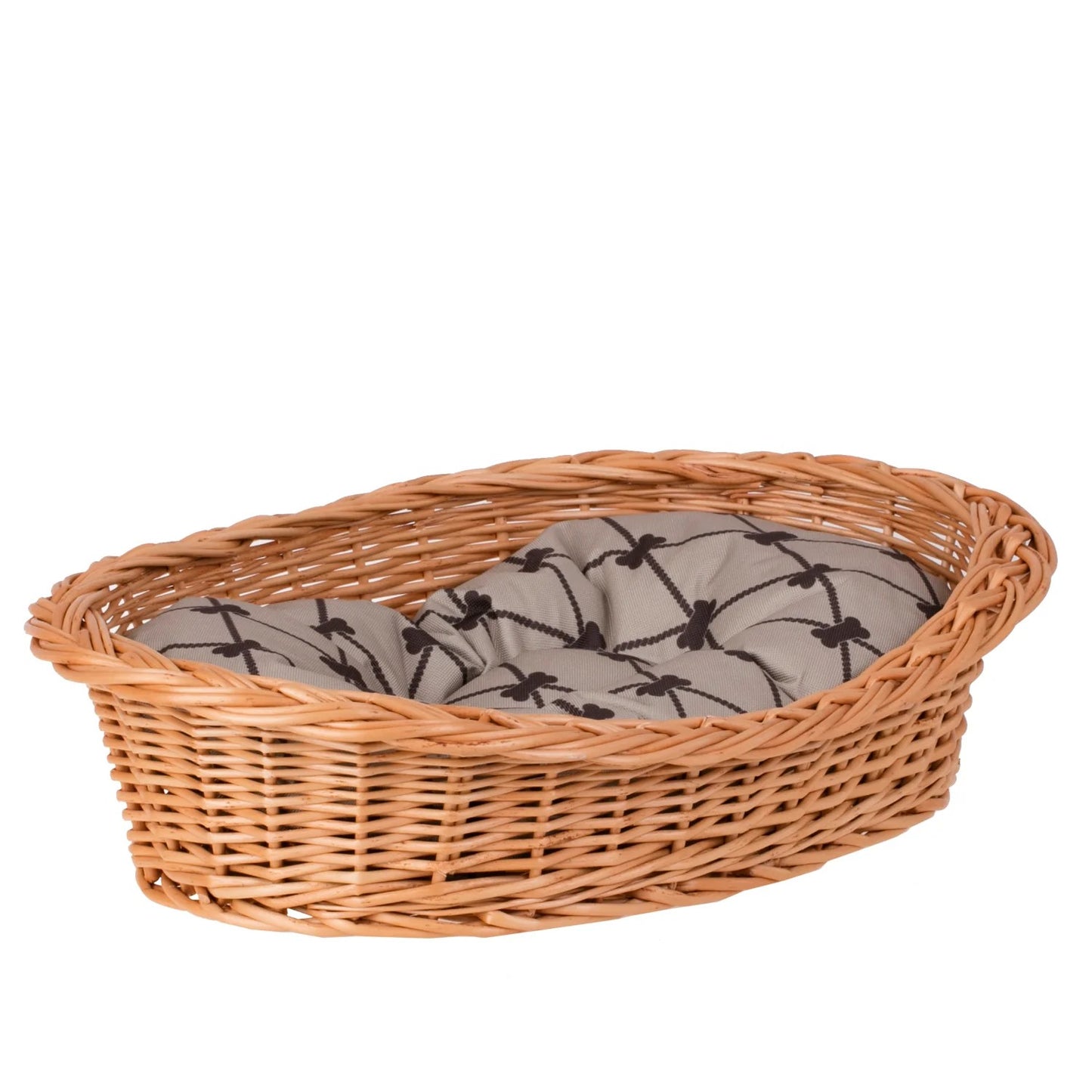 Enovia Natural Wicker Dog Bed With Grey Cushion, 80x60 cm