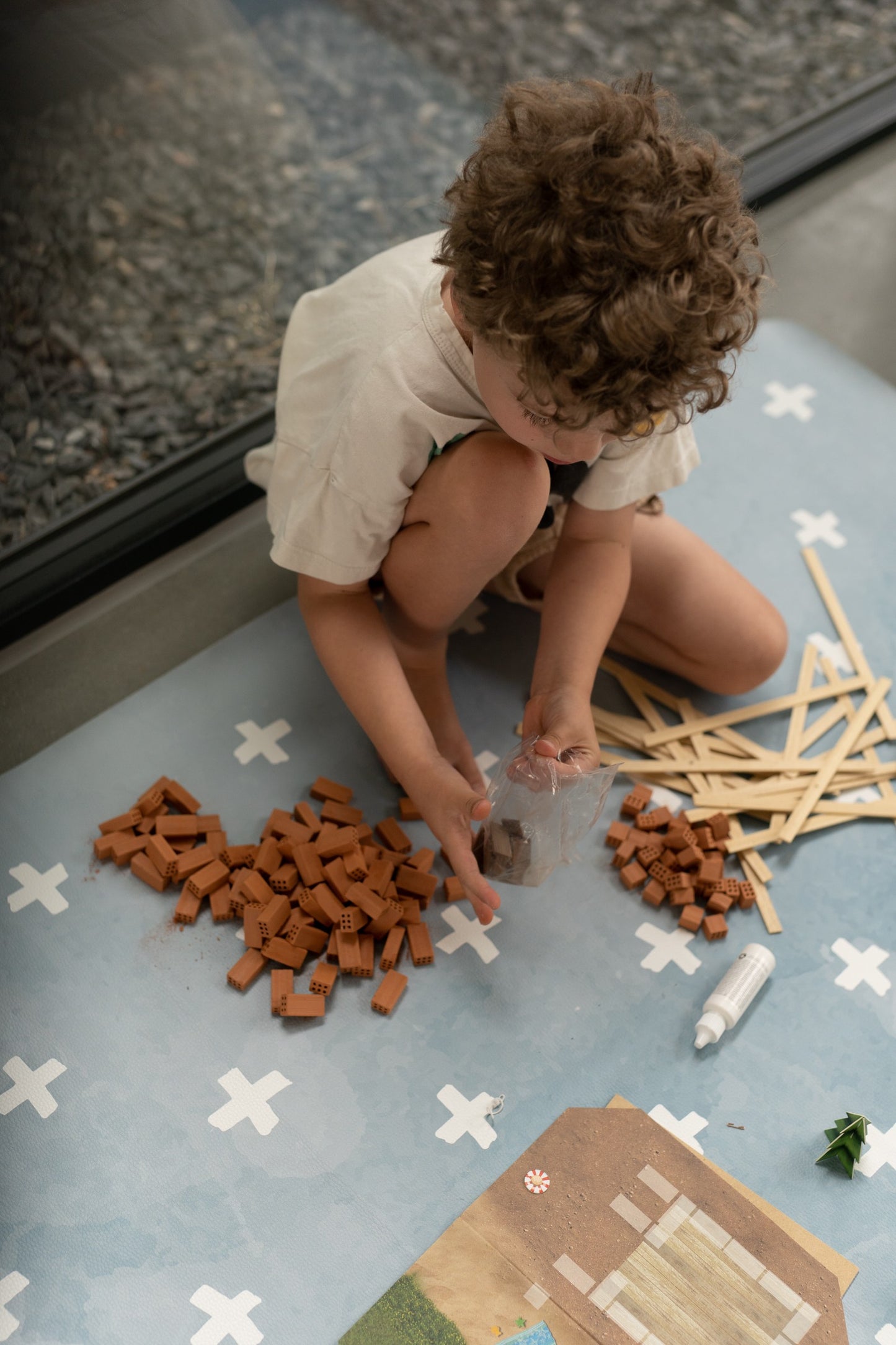 Kids Mealtime Floor Mat, Non-Slip & Waterproof - Cross Azure