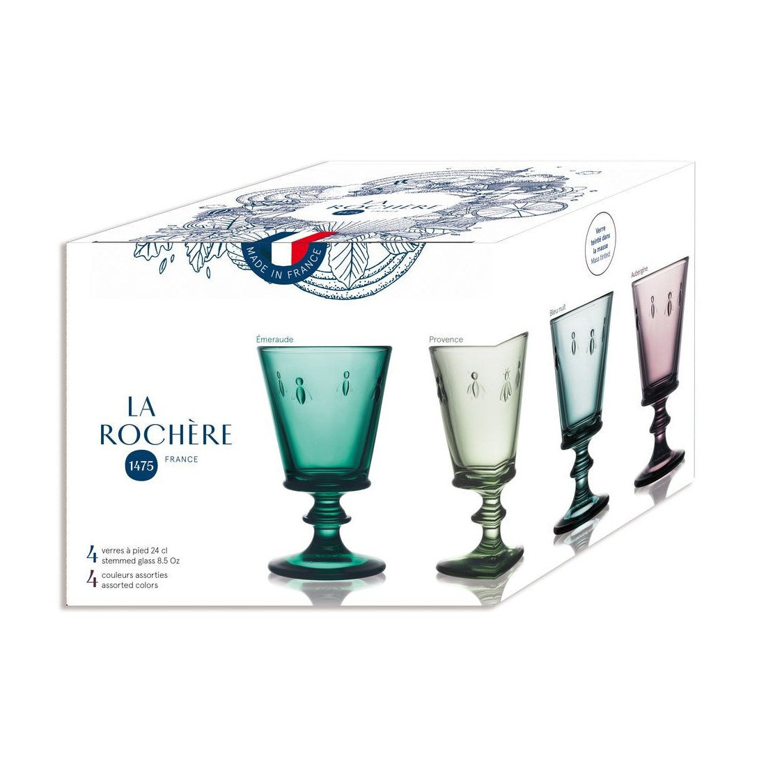 Authentic branded cardboard gift box for the La Rochere set of 4 colored bee glasses 220ml