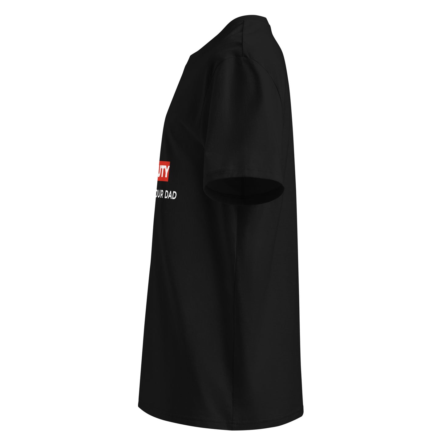 Side view of the folded Mum Off Duty t-shirt ready for gifting. black