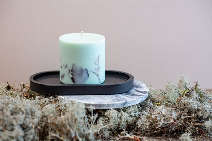 TL Candles forest mint green candle with eco-conscious branding