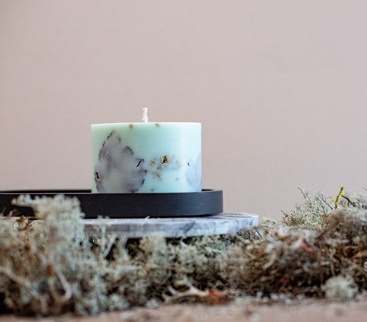 Mint green forest scented soy wax candle handmade by TL Candles