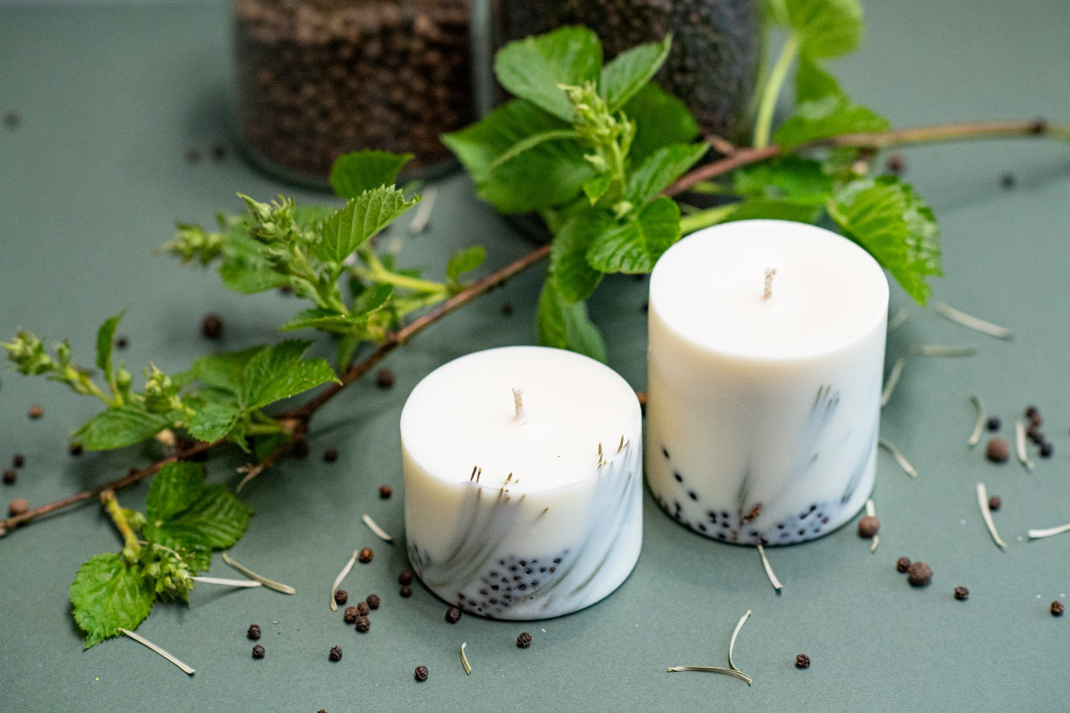 Juniper candle lit in a kitchen to provide a fresh outdoor aroma