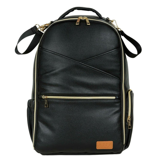 Large Diaper Backpack in Espresso - Frontal view showing the 16 pockets