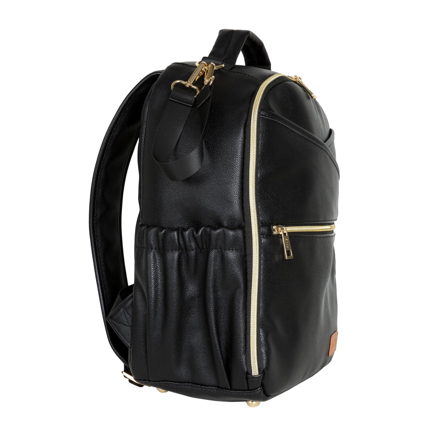 Side view showing the stretchable pocket of the Espresso backpack