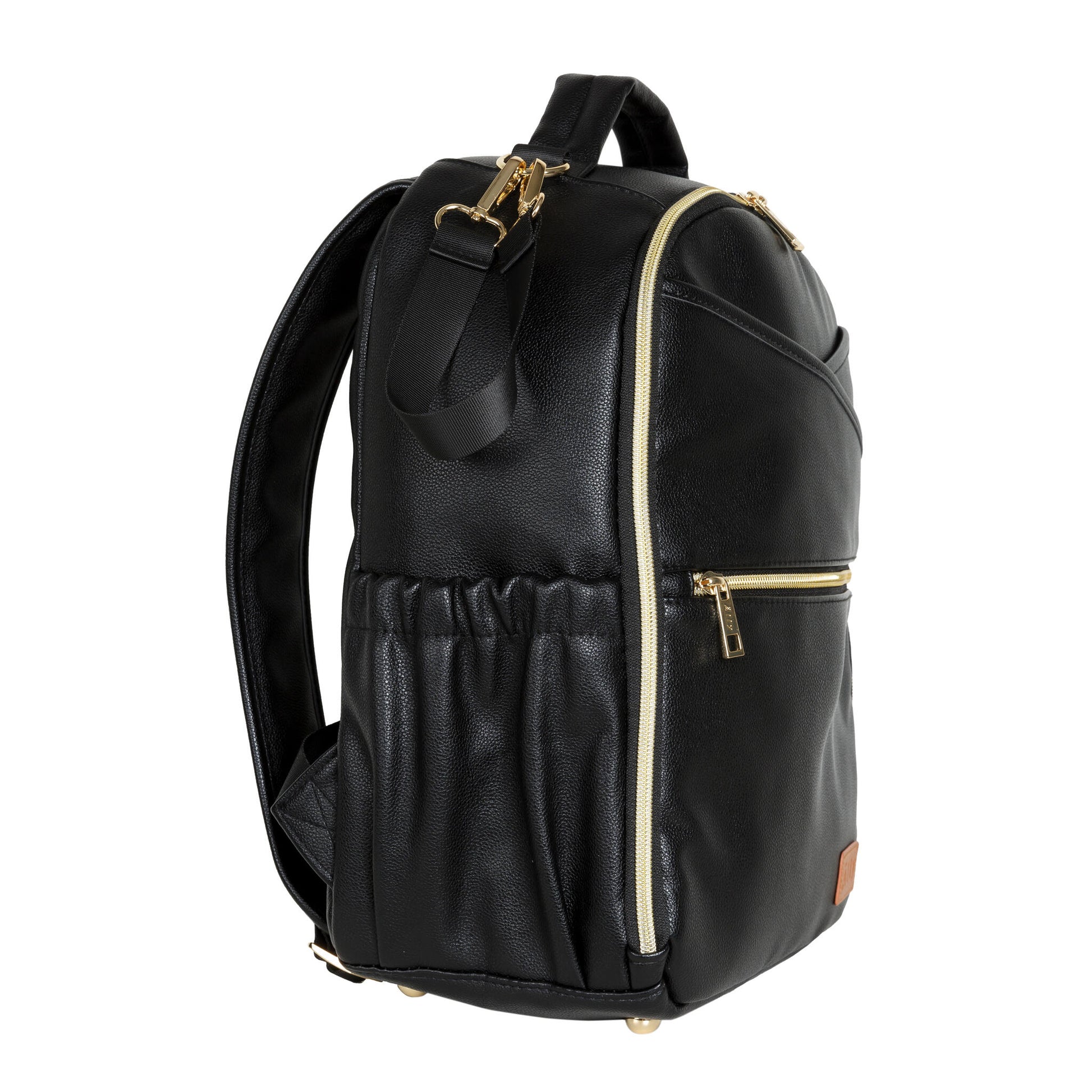 Side view showing the stretchable pocket of the Espresso backpack