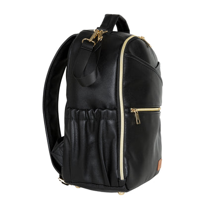 Side view showing the stretchable pocket of the Espresso backpack