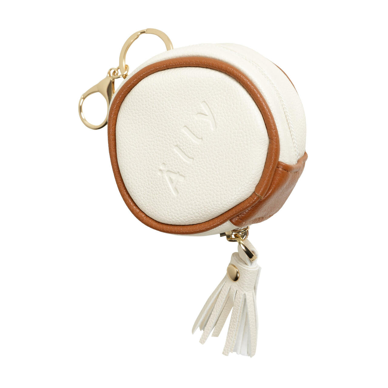 Round Pacifier Bag in White vegan leather - Front view