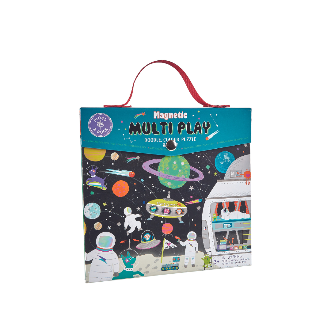 Floss and Rock Magnetic Multiplay Scene - Space, portable travel toy set with magnetic play pieces and multiple themed backgrounds.