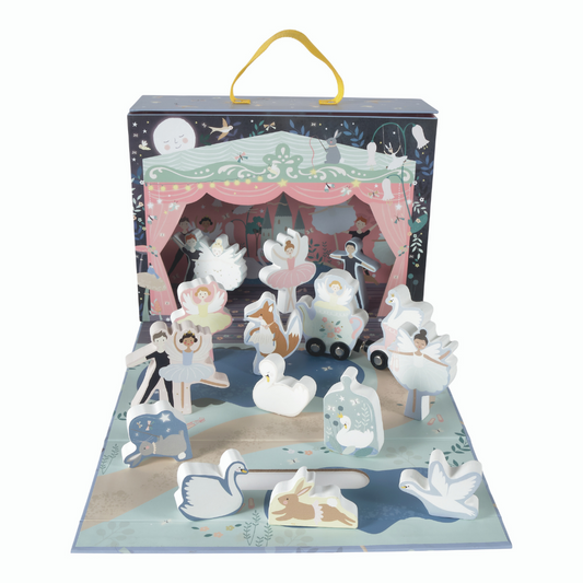 Floss and Rock Playbox with Wooden Pieces - Enchanted, sustainable wooden toy set with a portable carry case that doubles as a play scene.