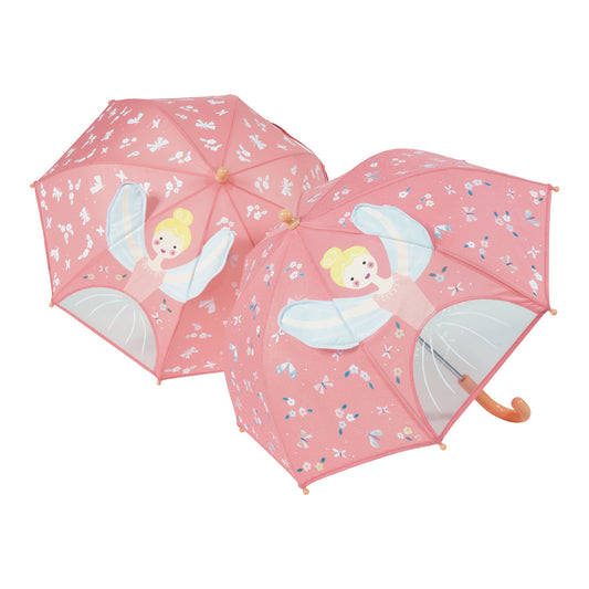 Floss and Rock Color Changing Umbrella - Enchanted, showing magical forest illustrations that change color when wet."