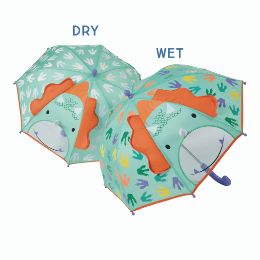 Floss and Rock Color Changing 3D Umbrella - Dinosaur for kids, featuring magic color-changing technology and 3D dinosaur features."