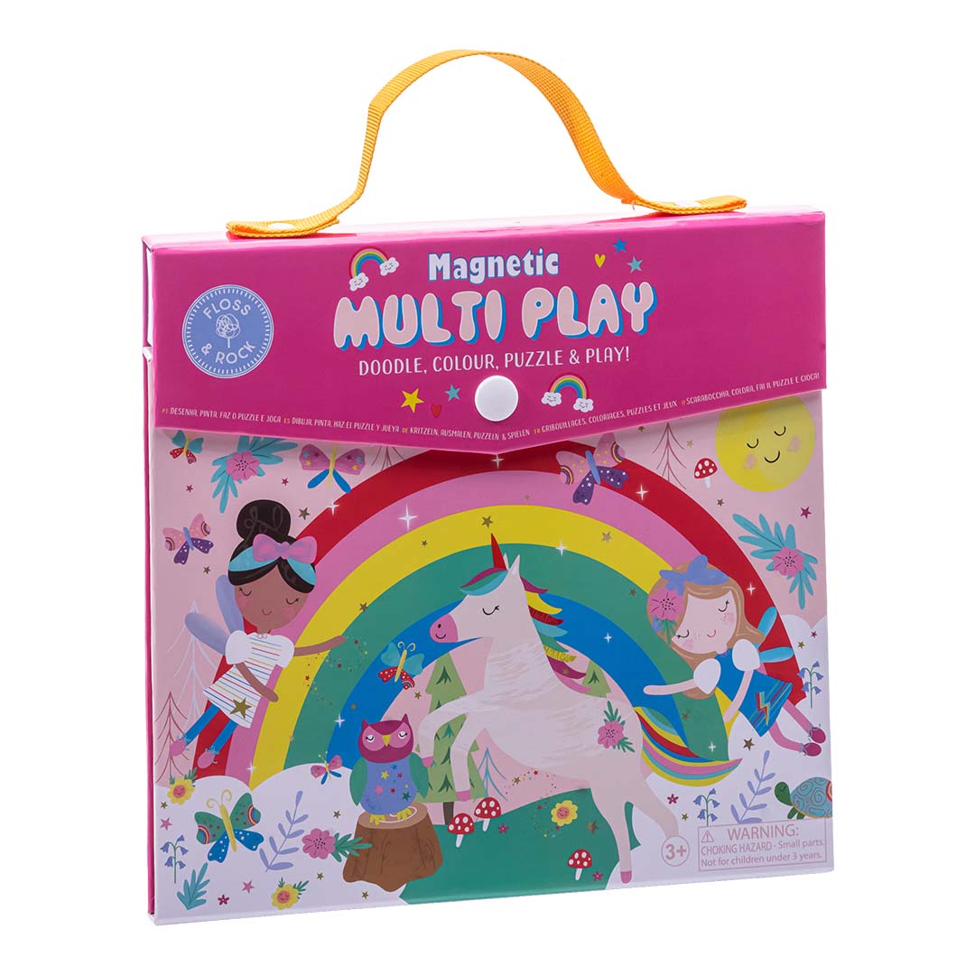 Floss and Rock Magnetic Multiplay Scene - Rainbow Fairy, portable travel toy set with magnetic play pieces and multiple themed backgrounds.