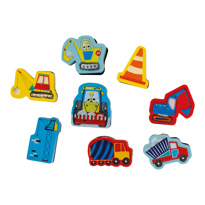 Items of Floss and Rock My Stampler Set - Construction Site, creative arts and crafts kit for kids including themed stamps, ink pads, and stationery.