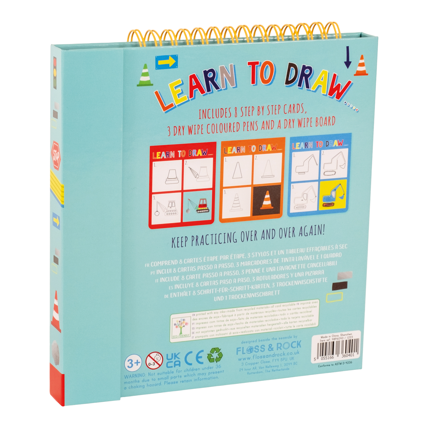 Floss and Rock Drawing Kit - Construction Site, creative arts and crafts kit for kids including themed stamps, ink pads, and stationery.