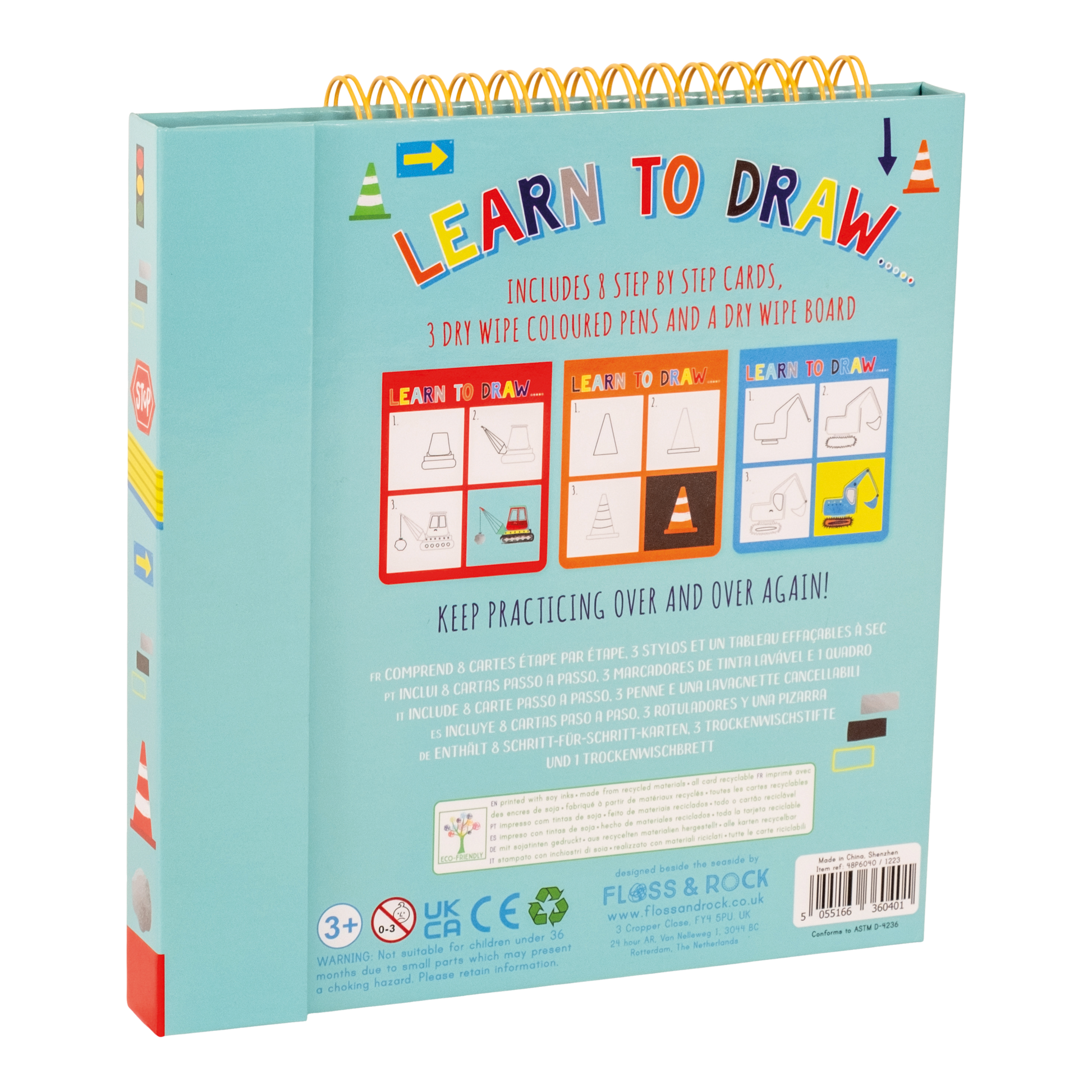 Floss and Rock Drawing Kit - Construction Site, creative arts and crafts kit for kids including themed stamps, ink pads, and stationery.