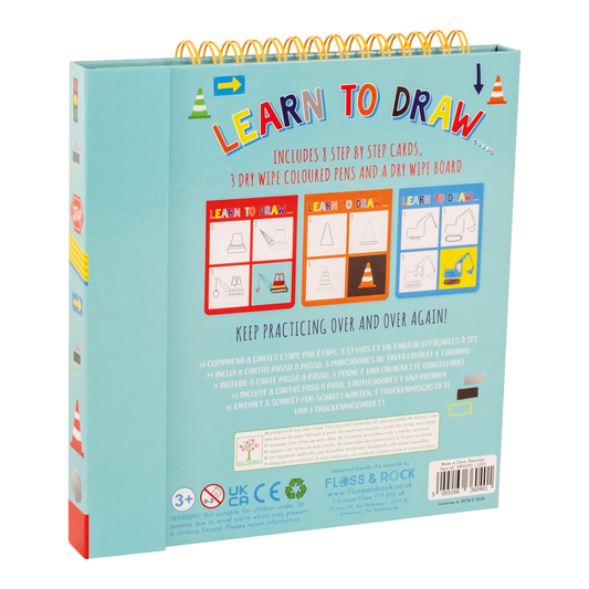 Floss and Rock Drawing Kit - Construction Site, creative arts and crafts kit for kids including themed stamps, ink pads, and stationery.