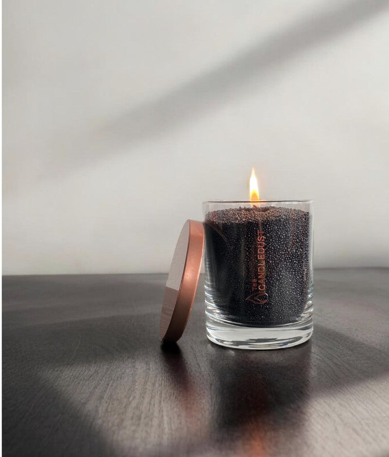 Black  unscented powder candle in premium glass container 160g 
