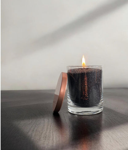 Black  unscented powder candle in premium glass container 160g 
