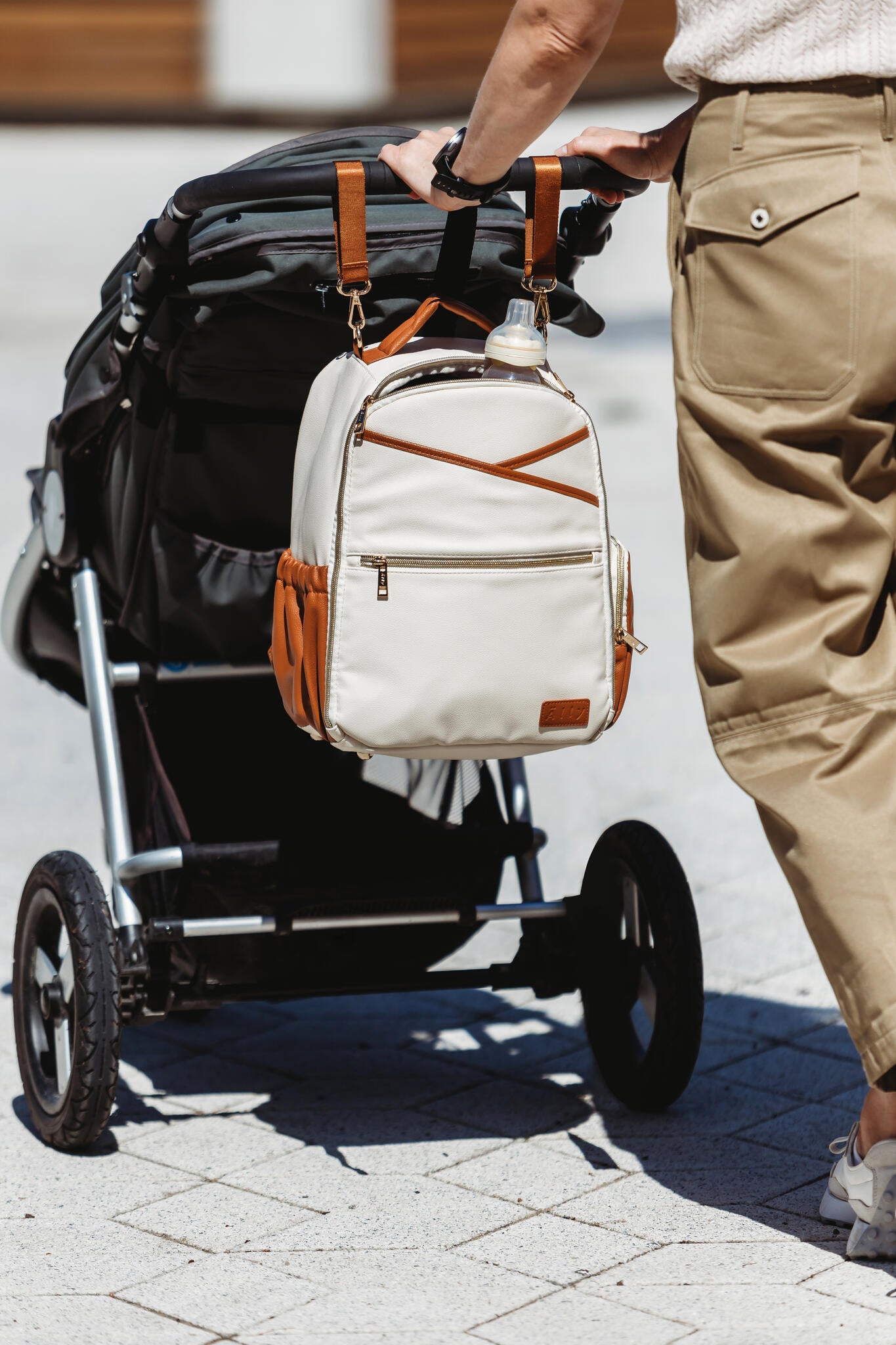 Small Diaper Backpack in Cappuccino - stroller
