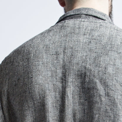 Linen Men's Bathrobe - Black Fishbone