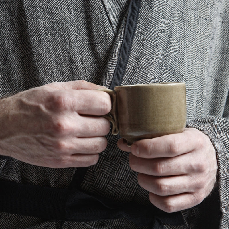 Linen Men's Bathrobe - Black Fishbone