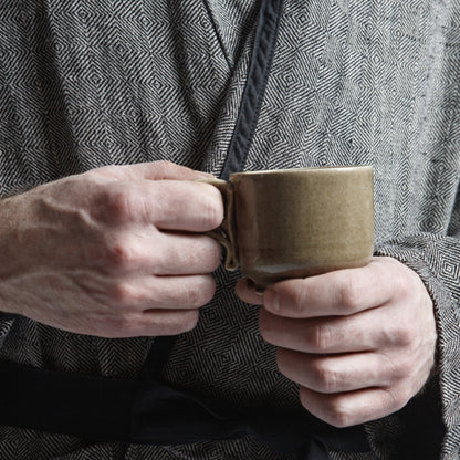 Linen Men's Bathrobe - Black Fishbone