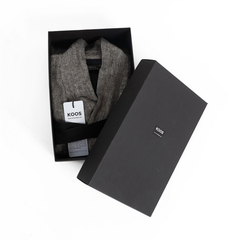 Linen Men's Bathrobe - Black Fishbone