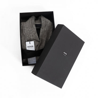 Linen Men's Bathrobe - Black Fishbone