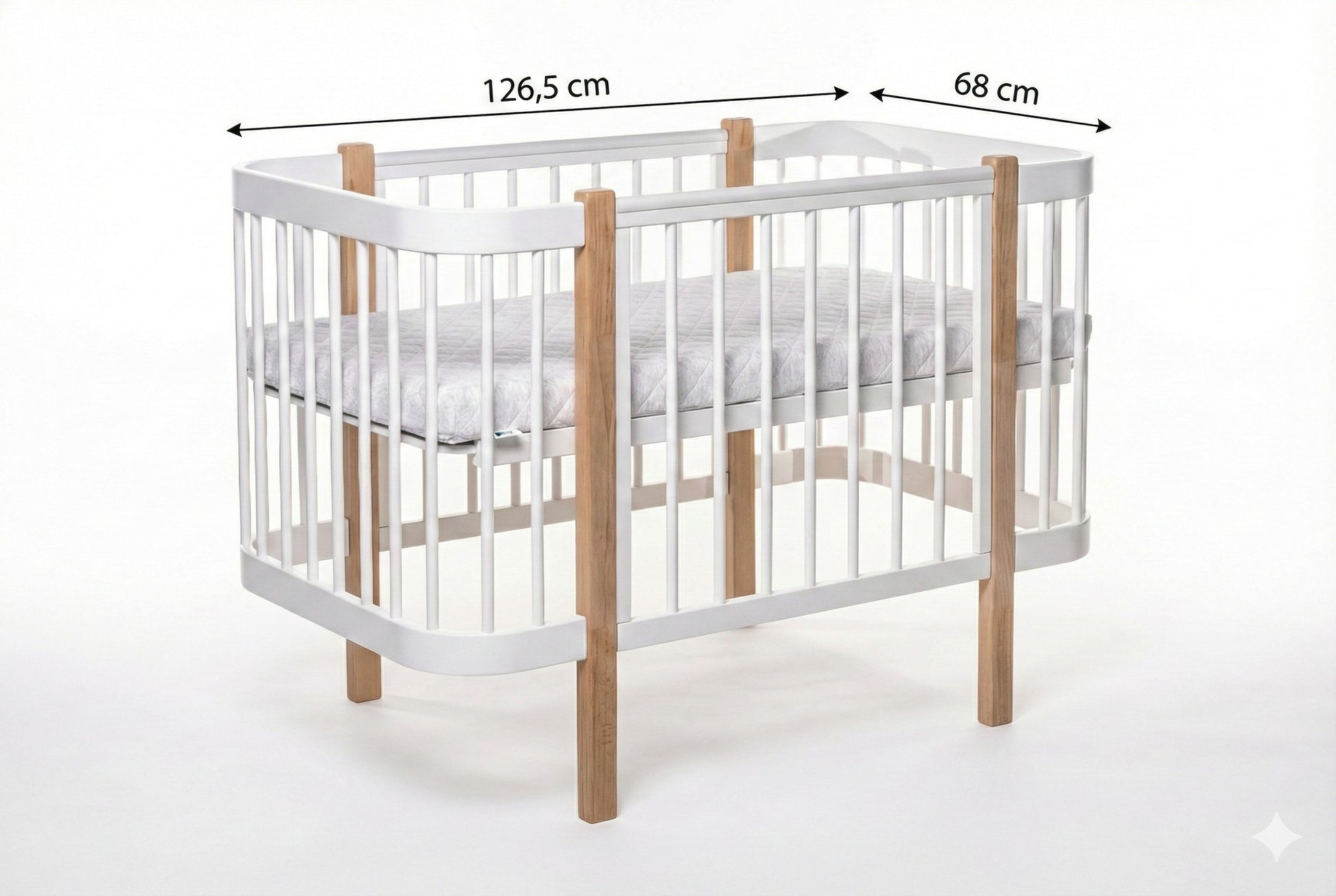 Complete KOTTO nursery set: Elin natural wood and white baby crib with mattress - Measures -