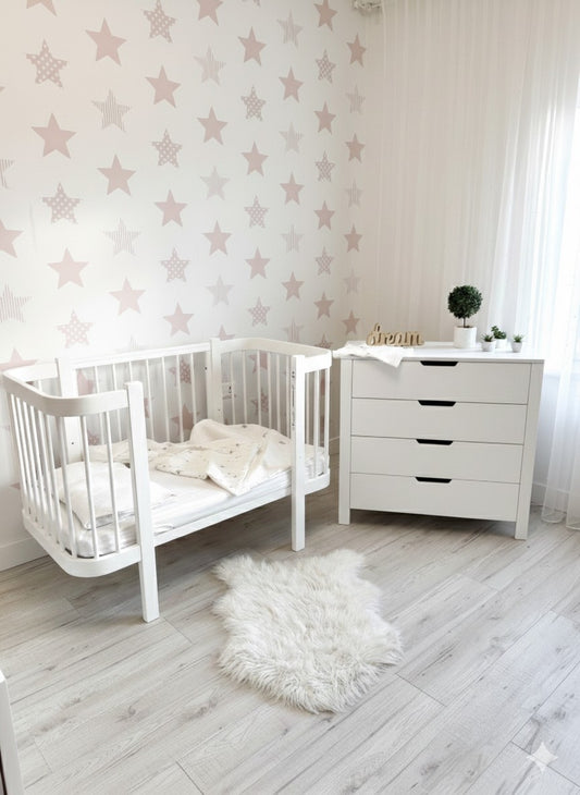 omplete KOTTO nursery set: Elin classic white baby crib with ergonomic mattress