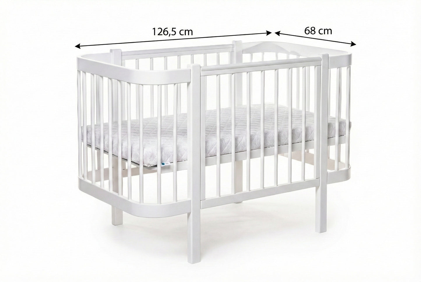 Complete KOTTO nursery set: Elin classic white baby crib with ergonomic mattress - Measures -