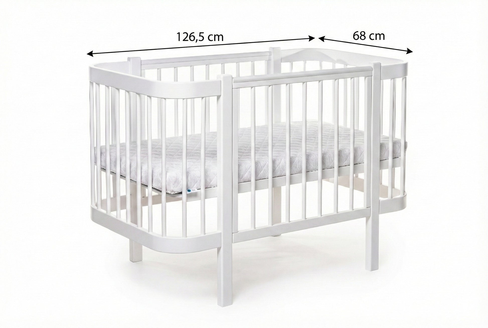 Complete KOTTO nursery set: Elin classic white baby crib with ergonomic mattress - Measures -