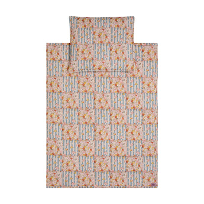 Top View of Moi Mili Summer Garden Patchwork Set - Quilted cotton blanket and pillow