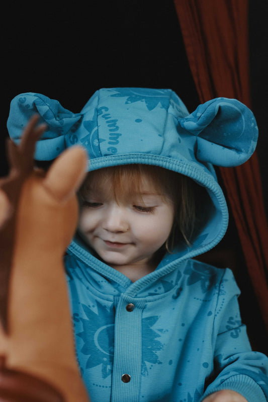 Eared Jumpsuit for Babies and Kids - Blue Suns