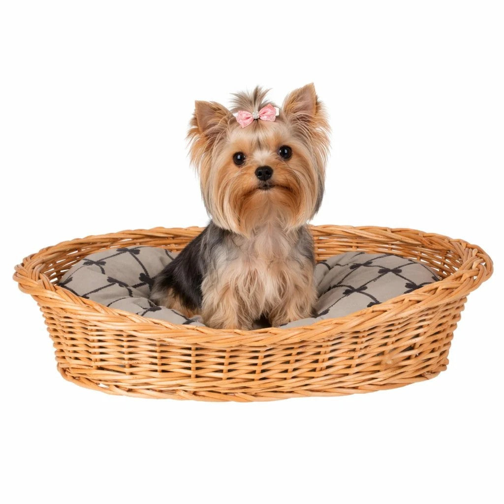 Enovia Natural Wicker Dog Bed With Grey Cushion, 65x46 cm