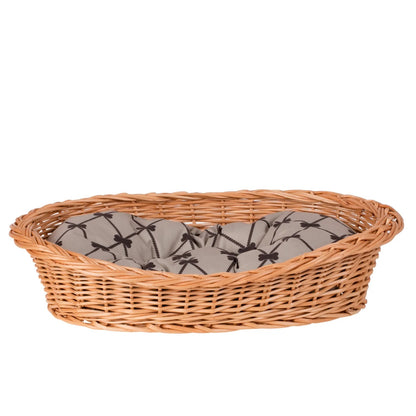 Enovia Natural Wicker Dog Bed With Grey Cushion, 70x54 cm