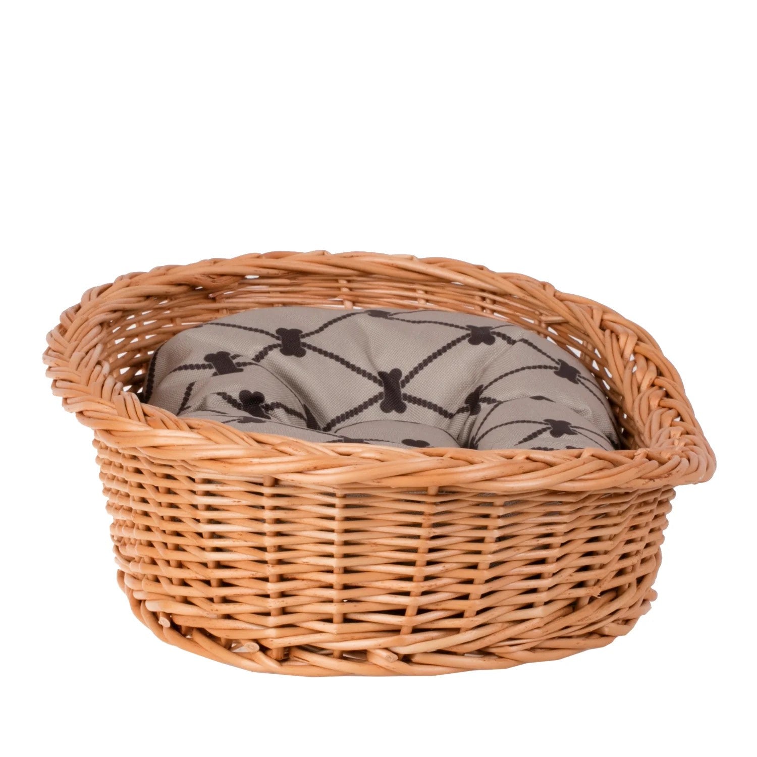Enovia Natural Wicker Dog Bed With Grey Cushion, 70x54 cm