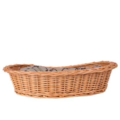 Enovia Natural Wicker Dog Bed With Grey Cushion, 80x60 cm