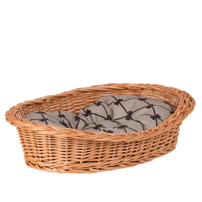 Enovia Natural Wicker Dog Bed With Grey Cushion, 65x46 cm