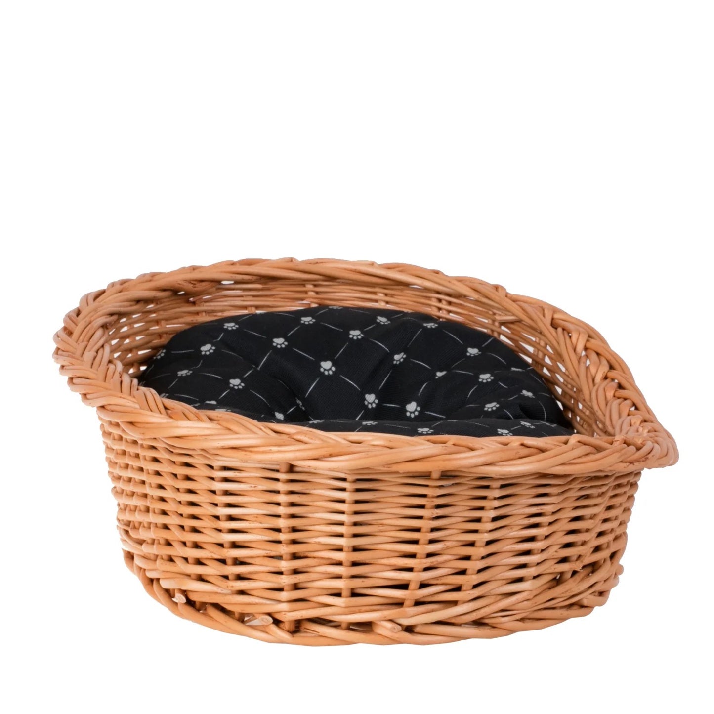 Enovia Natural Wicker Dog Bed With Black Cushion, 80x60 cm