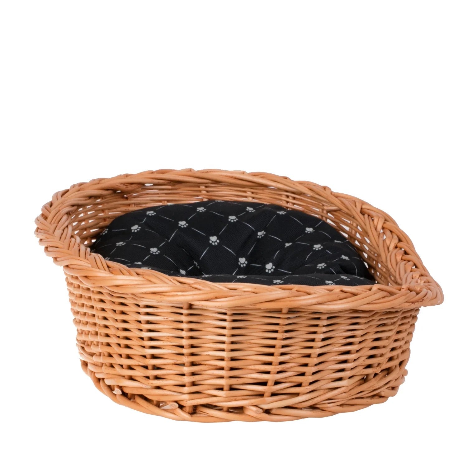 Enovia Natural Wicker Dog Bed With Black Cushion, 65x46 cm