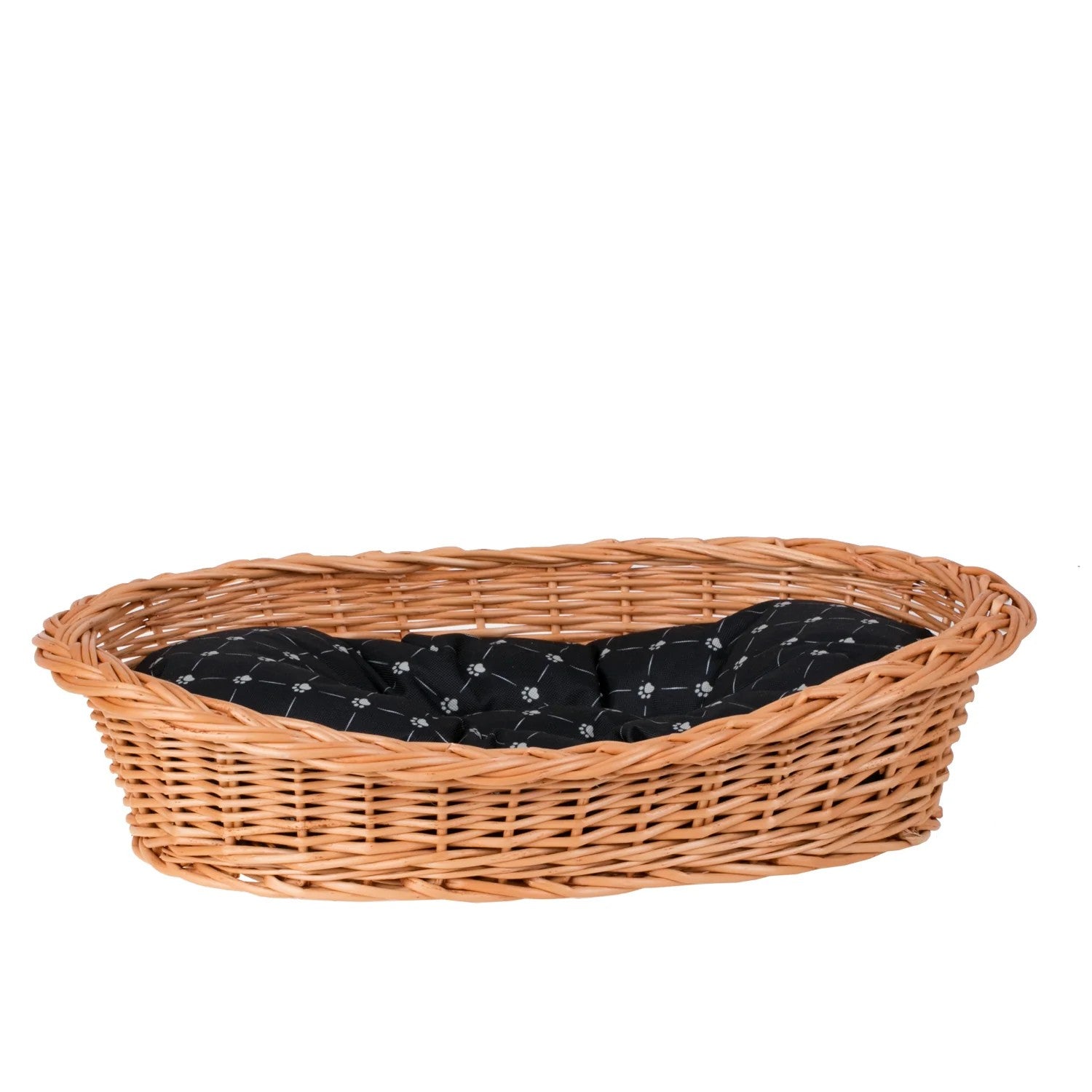 Enovia Natural Wicker Dog Bed With Black Cushion, 70x54 cm
