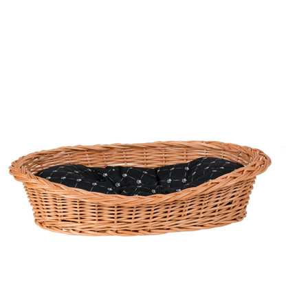 Enovia Natural Wicker Dog Bed With Black Cushion, 80x60 cm