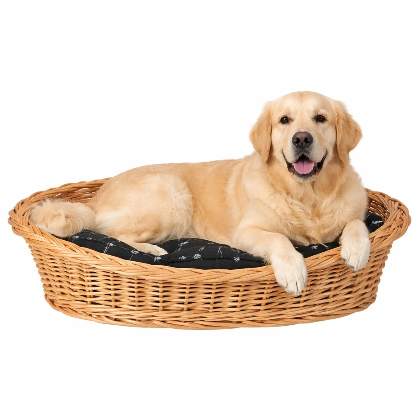 Enovia Natural Wicker Dog Bed With Black Cushion, 75x57 cm
