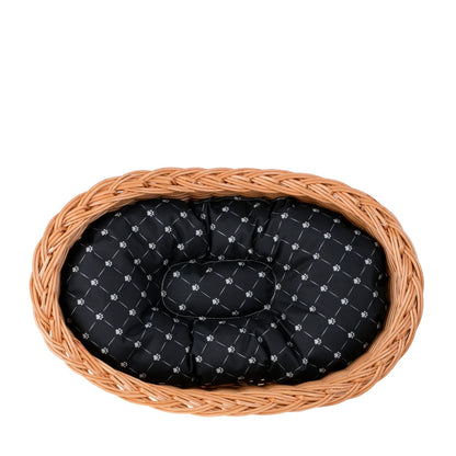 Enovia Natural Wicker Dog Bed With Black Cushion, 70x54 cm