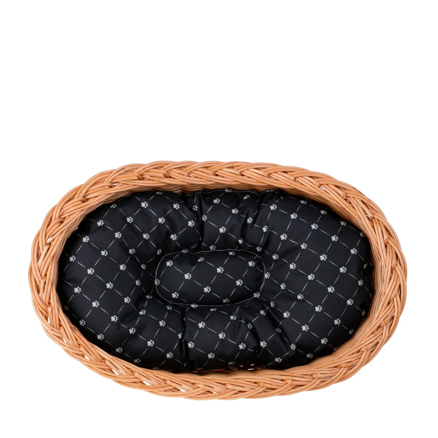 Enovia Natural Wicker Dog Bed With Black Cushion, 80x60 cm