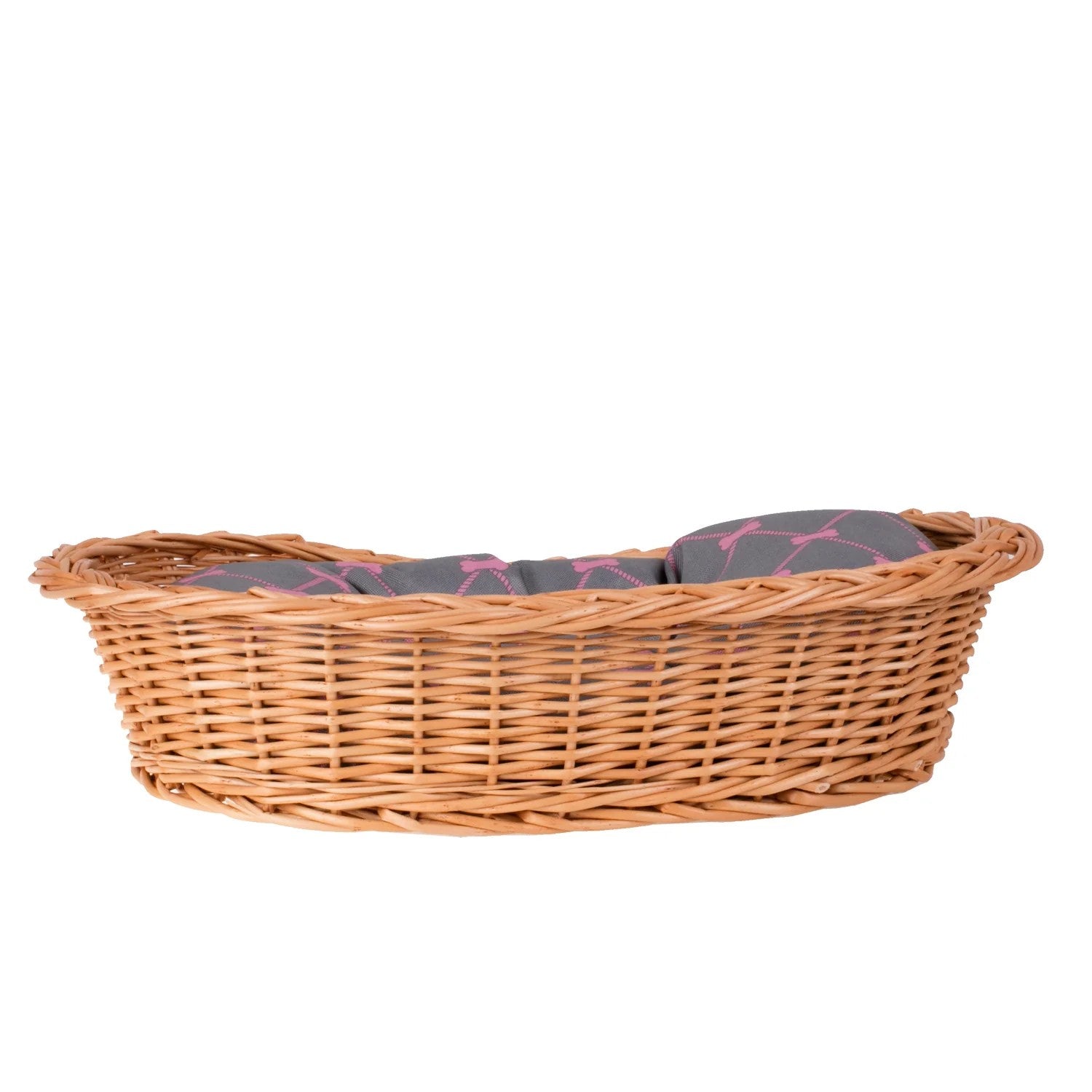 Enovia Natural Wicker Dog Bed With Grey And Pink Cushion, 60x43 cm