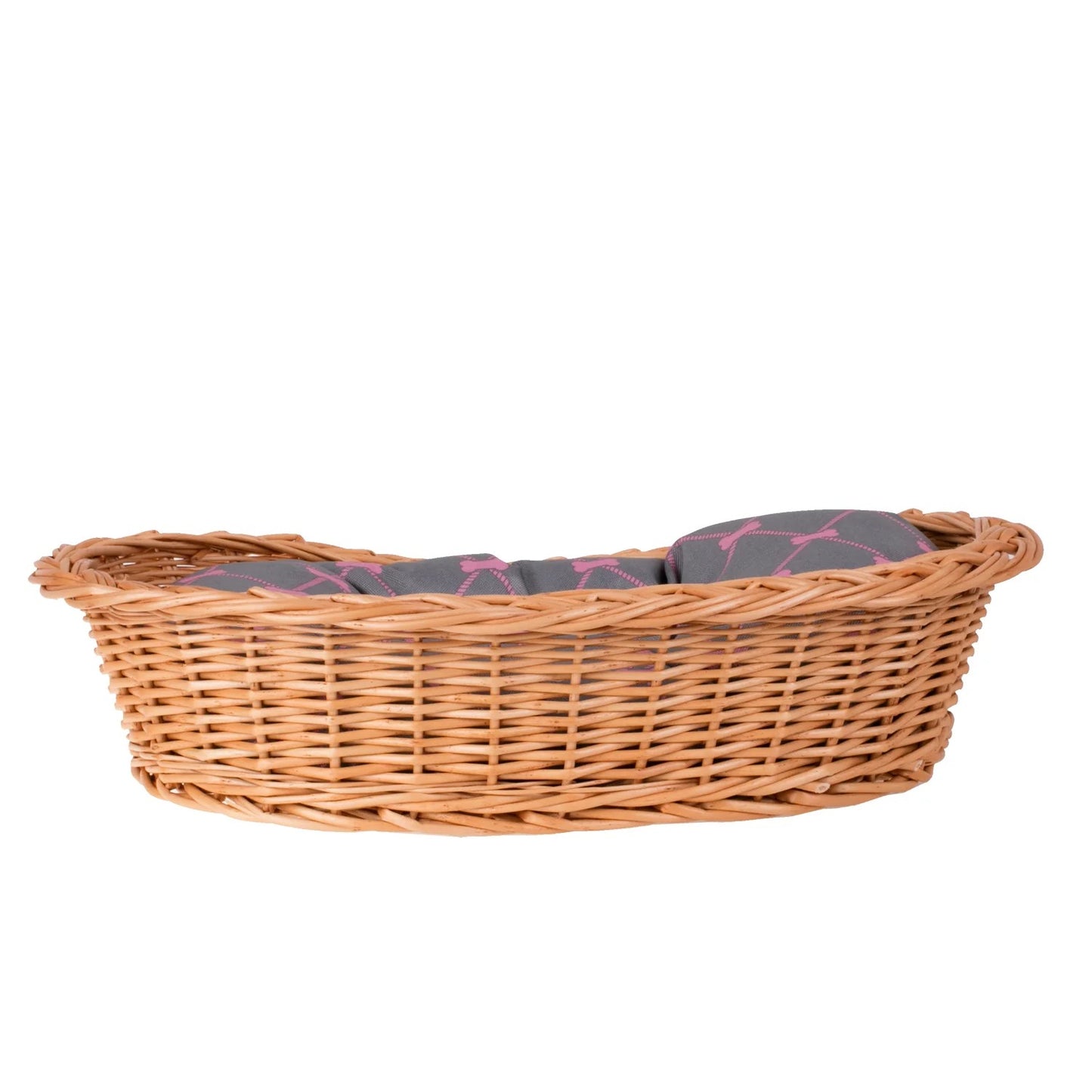Enovia Natural Wicker Dog Bed With Grey And Pink Cushion, 65x46 cm